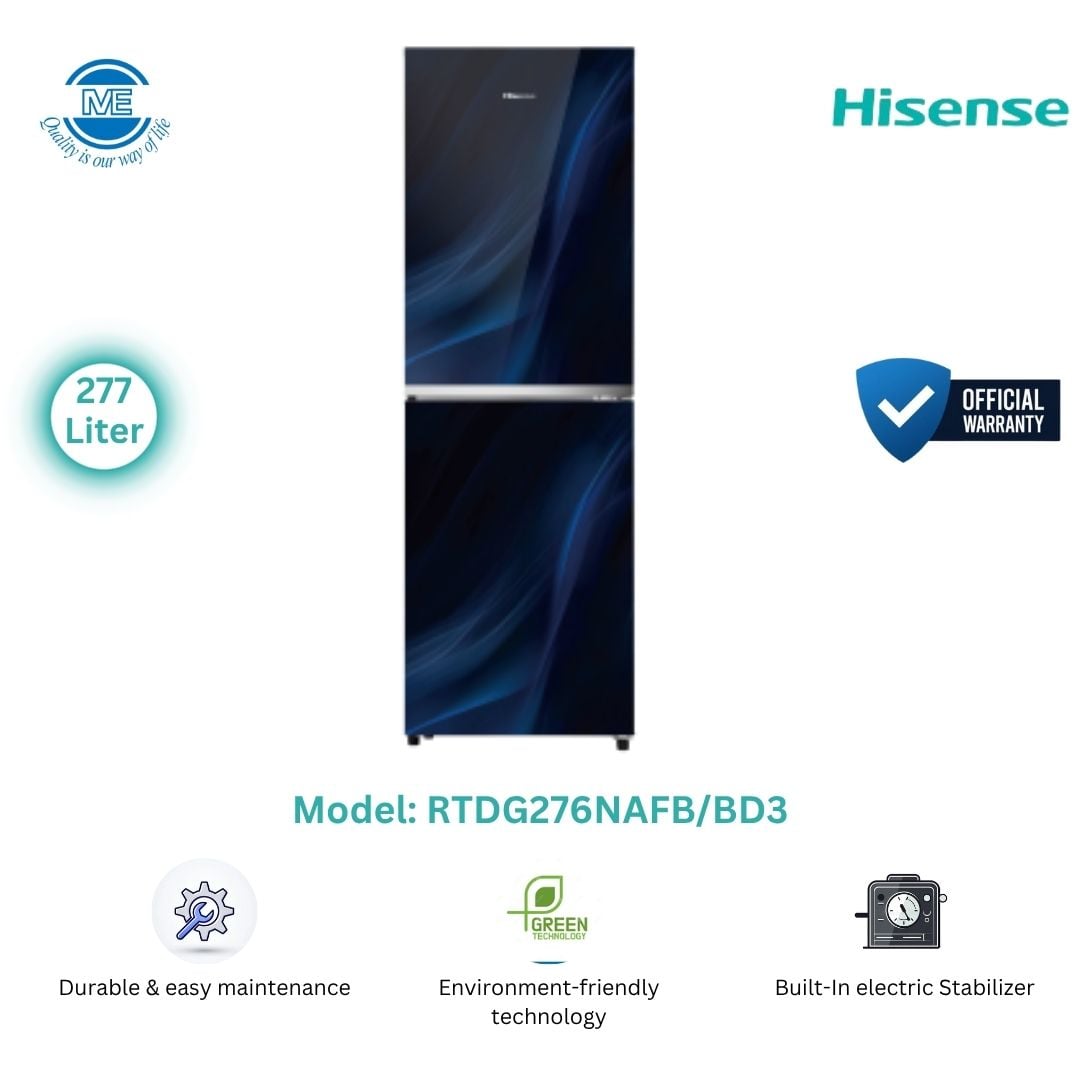 Picture of Hisense 277 Liter Top Mount Frost Glass Door Refrigerator Fusion Blue (RTDG276NAFB/BD3)
