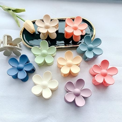 Picture of 4 PCS Hair Claw Clips Big Hair Clips Plastic Matte Flower Hair Clips for Women Girls Non Slip Jaw Clips Barrettes Hair Accessories Hair Clip for Thick Hair (4 Colors )