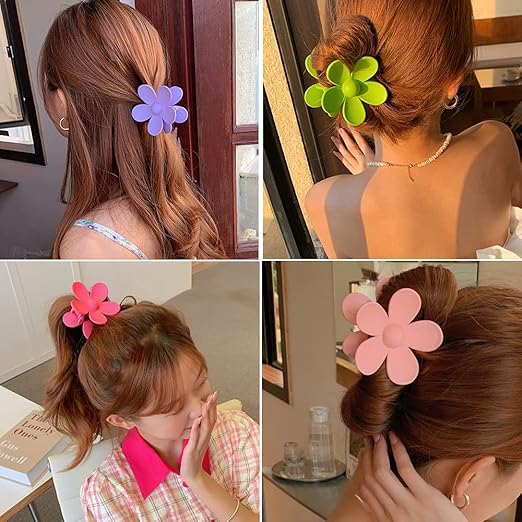 Picture of 4 PCS Hair Claw Clips Big Hair Clips Plastic Matte Flower Hair Clips for Women Girls Non Slip Jaw Clips Barrettes Hair Accessories Hair Clip for Thick Hair (4 Colors )