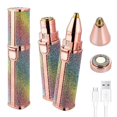 Picture of ANTIMOS Rechargeable Eyebrow Trimmer & Facial Hair Remover, 2 in 1 Painless Eyebrow Razor Facial Hair Remover, Eyebrow Lips Nose Body Hair Removal Razor For Women (Rainbow Color)