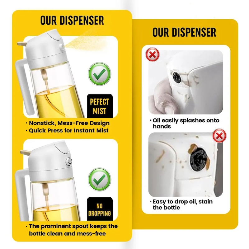 Picture of 2in1 Oil Dispenser Bottle with Pourer 500ml Plastic Oil Sprayer Cooking Oil Spray Tank BBQ Baking Picnic Kitchen Tool Home_D Shop