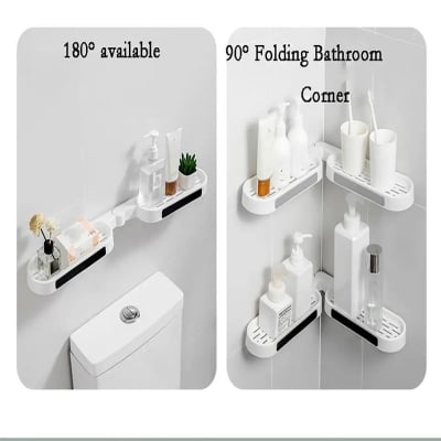 Picture of Bathroom Shelves Punch-free Revolving Rack Wall-mounted Corner Shelf Shower Storage Holder Kitchen Wall Storage Rack Organizer- D shop