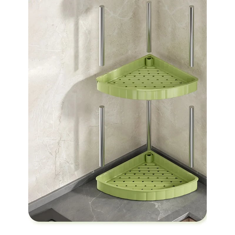 Picture of 2 layer Kitchen Spice Rack Shelf Countertop Corner Multifunctional Seasoning Supplies Rack Saving Spice Rack Organizer with Hooks