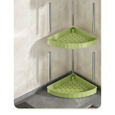 Picture of 2 layer Kitchen Spice Rack Shelf Countertop Corner Multifunctional Seasoning Supplies Rack Saving Spice Rack Organizer with Hooks
