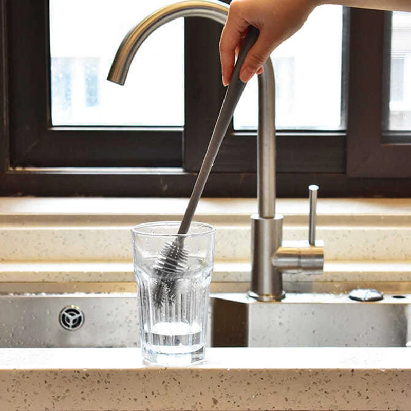 Picture of Silicone Cup Brush Milk Bottle Cleaning Brush Long Handle Water Bottles Cleaner Wine Glass Bottle Glass Cup Cleaning Brush