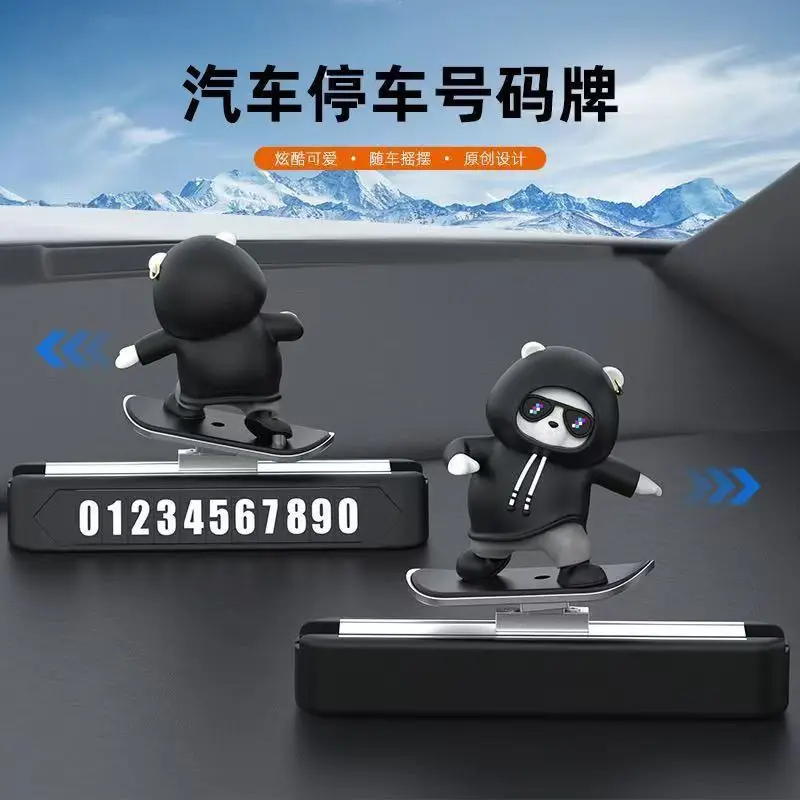Picture of Car Parking Phone Number plate Sliding Skateboard Bear Cute Cartoon Scooter Center Console Ornaments Car Decoration Accessories_D Shop