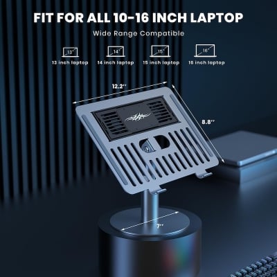 Picture of Peltier Laptop Cooling Pad Stand - Semiconductor Cooler with Aluminum Alloy Holder for 10-16 inch Laptops - 360 Swivel, Height Adjustable, Rapid Cooling 50-86F-D shop