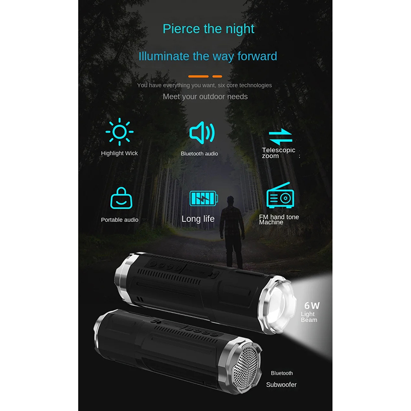 Picture of Portable Bluetooth Speaker With Zoomable Flashlight - 4 Dimming Modes FM Radio Long Lasting Life_D Shop