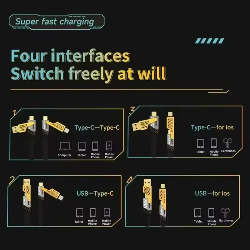 Picture of 65W USB Type C Four-in-one Multi-function Fast Charging Data Cable PD 27W Super Quick Charge Cord For iPhone Samsung Huawei POCO_D Shop