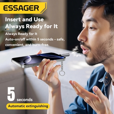 Picture of Essager Type C Mini Lighter Tungsten Wire Blow-to-Ignite Safety for Air Travel No Flame Auto Shut-Off OTG-Compatible with Phones_D Shop