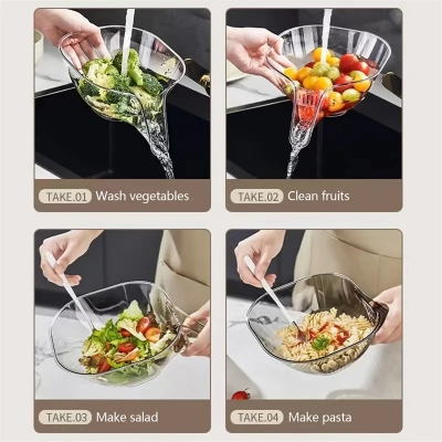 Picture of D Shop Clear Drain Basket Funnel For Kitchen Multifunctional Drainage Basket Large Capacity Vegetable Washing Basket Kitchen Organizer