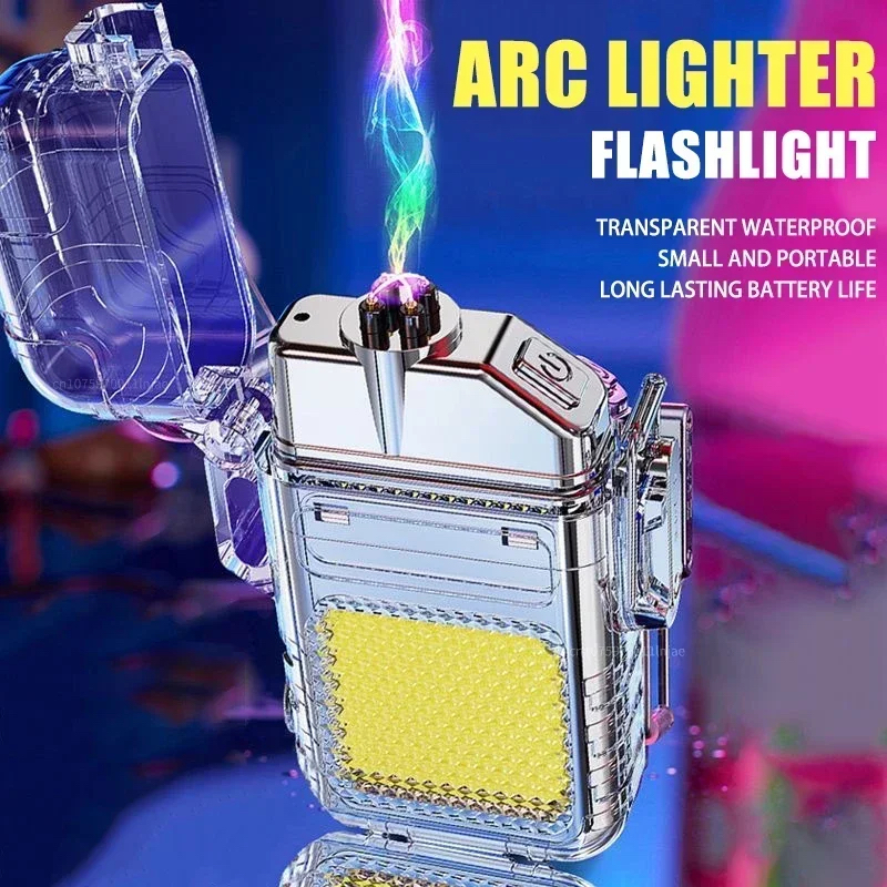 Picture of Waterproof and Windproof Double Arc Lighter Flashlight USB Rechargeable Lighter Outdoor Camping Lighting Tool Men's Gift_D Shop