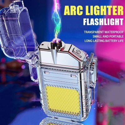 Picture of Waterproof and Windproof Double Arc Lighter Flashlight USB Rechargeable Lighter Outdoor Camping Lighting Tool Men's Gift_D Shop