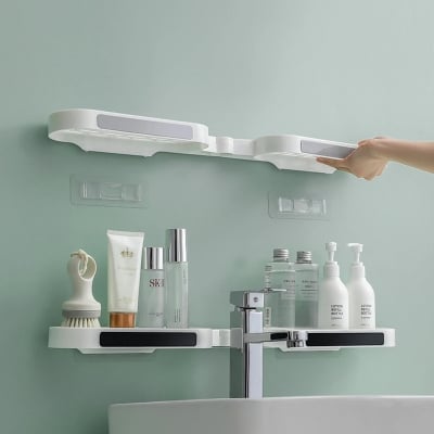 Picture of Bathroom Shelves Punch-free Revolving Rack Wall-mounted Corner Shelf Shower Storage Holder Kitchen Wall Storage Rack Organizer- D shop