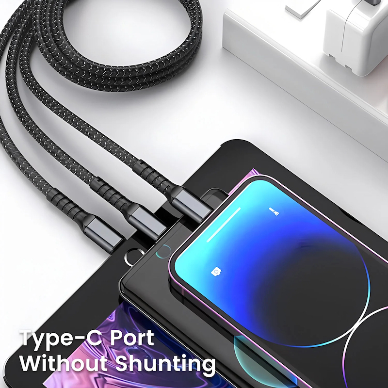 Picture of 3-in-1 100W 5A Fast Charging USB To Type-C Micro Fast Charger Cable For iPhone 15 14 Samsung Xiaomi Huawei