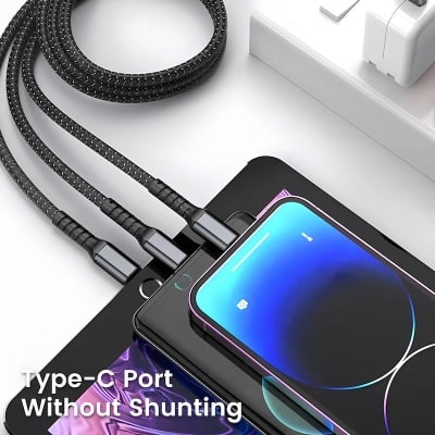 Picture of 3-in-1 100W 5A Fast Charging USB To Type-C Micro Fast Charger Cable For iPhone 15 14 Samsung Xiaomi Huawei