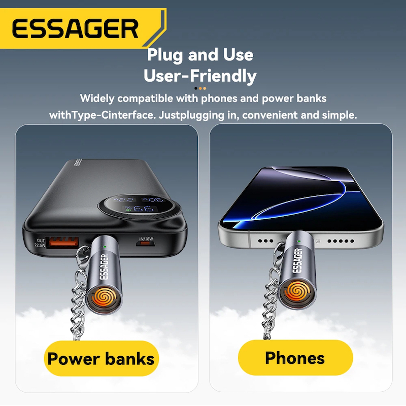 Picture of Essager Type C Mini Lighter Tungsten Wire Blow-to-Ignite Safety for Air Travel No Flame Auto Shut-Off OTG-Compatible with Phones_D Shop