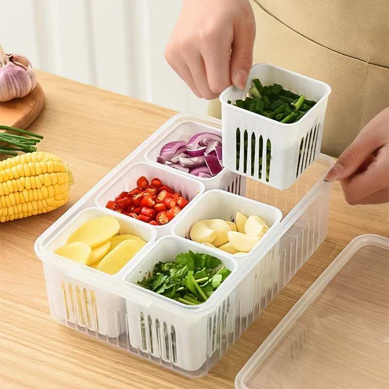 Picture of Refrigerator Storage Box 6 Grid Food Vegetable Fruit Storage Box Fridge Organizer Drain Basket Meat Onion Ginger Clear Crisper_D Shop