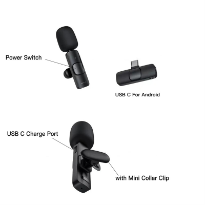Picture of D Shop K8  Single Wireless Lavalier Microphone Studio Gaming Type-C PC Computer Professioanl Lapel Mic Live Broadcast Mobile Phone