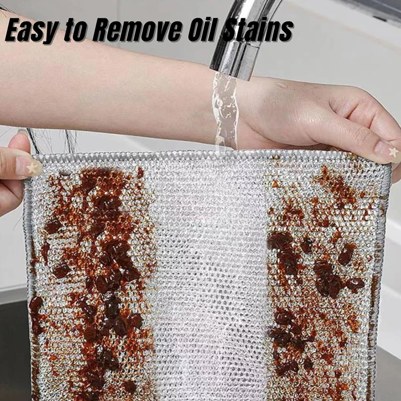 Picture of D Shop 2/5/10pcs Multipurpose Wire Dishwashing Rag for Wet and Dry Double Layer Non-Scratch Wire Dishcloth Rag Iron Scrubber Microfiber Dishcloth