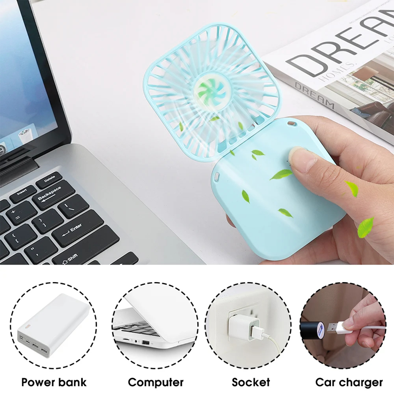 Picture of D Shop Portable Hanging Neck Mini Fans Rechargeable USB Folding Fan Mute Handheld Desktop Multi Function Three Speed Charge Fan-Multicolor