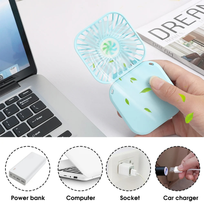 Picture of D Shop Portable Hanging Neck Mini Fans Rechargeable USB Folding Fan Mute Handheld Desktop Multi Function Three Speed Charge Fan-Multicolor