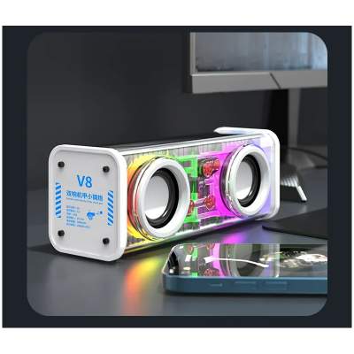 Picture of V8 Bluetooth Speaker Transparent Sound Box Colorful Lights Dual Speaker High Power Subwoofer Soundba-D shop