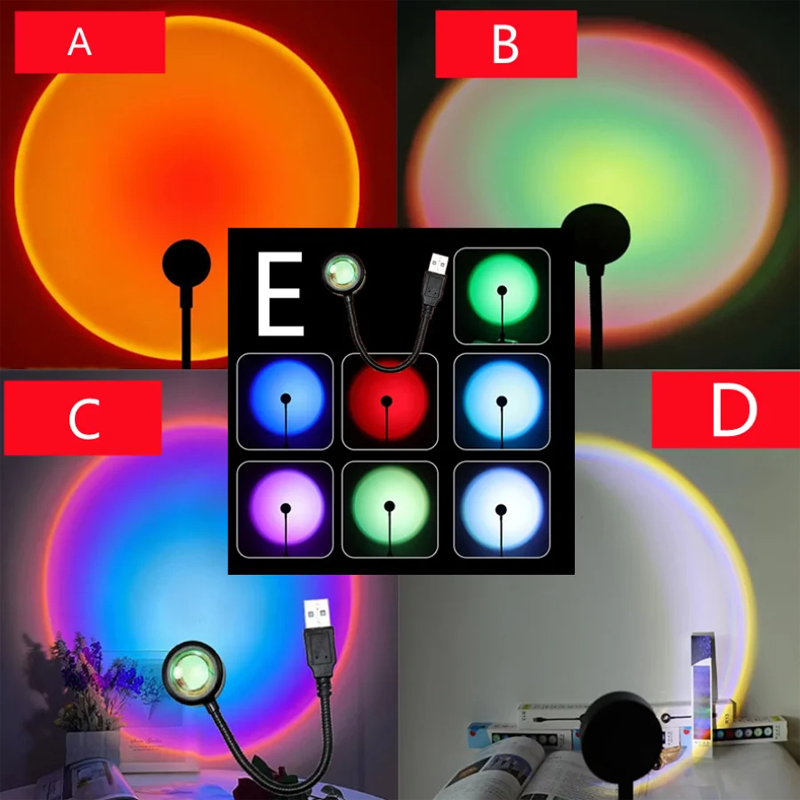 Picture of USB Sunset Lamp LED Rainbow Neon Night Light Projector Photography Wall Atmosphere Lighting for Bedroom Home Room Decor Gift-D Shop