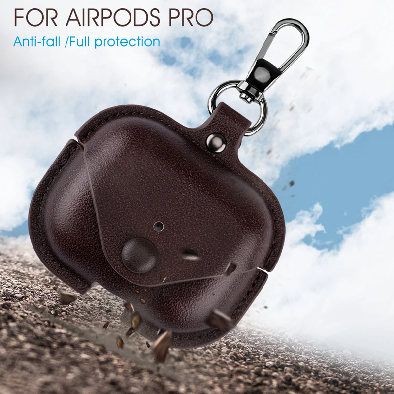 Picture of D Shop Luxury PU Leather Bluetooth Earphone Case Protective Cover for Airpods 1 2 3 Cases Charging Box with Hooks