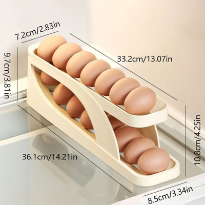 Picture of Double-Layer Egg Dispenser Automatic Roll-Down Egg Storage Rack Slide Egg Carton Refrigerator Egg Basket Kitchen Countertop Egg Holder Dshop