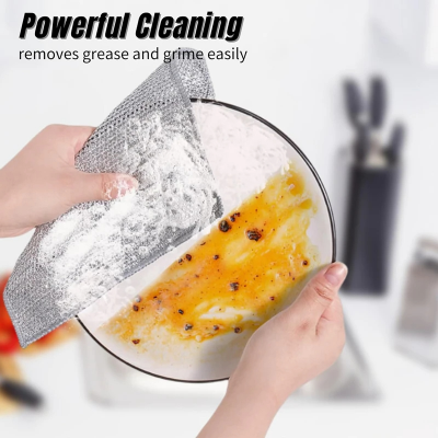 Picture of D Shop 2/5/10pcs Multipurpose Wire Dishwashing Rag for Wet and Dry Double Layer Non-Scratch Wire Dishcloth Rag Iron Scrubber Microfiber Dishcloth