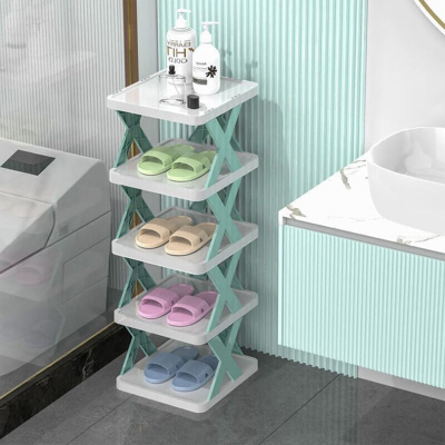 Picture of Creative 5-layer Shoe Rack Storage Organizer Simple Plastic Household Multi-function Space-saving Folding Shoe Stacker Shelf Large Size (30x28x17.5cm)cm