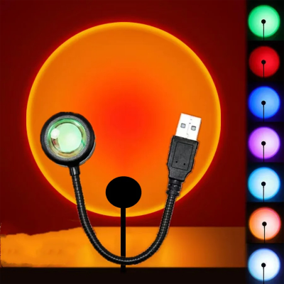 Picture of USB Sunset Lamp LED Rainbow Neon Night Light Projector Photography Wall Atmosphere Lighting for Bedroom Home Room Decor Gift-D Shop