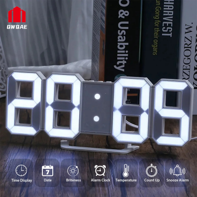 Picture of D Shop (22.4cm X 8.2cm) Glowing Night Mode Date Temperature Display Precise Digital Clock 3D LED Electronic Table Clock-White