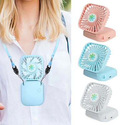 Picture of D Shop Portable Hanging Neck Mini Fans Rechargeable USB Folding Fan Mute Handheld Desktop Multi Function Three Speed Charge Fan-Multicolor