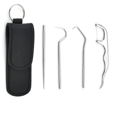 Picture of 4pcs Portable Stainless Steel Toothpick Dental Floss Oral Care Teeth Cleaning For Outdoor