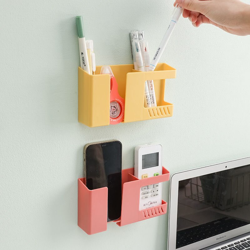 Picture of Mobile Phone Charging Rack Wall-mounted Storage Box Punch-free Organizer Shelf Remote Control Pen Stationery Holder Accessories