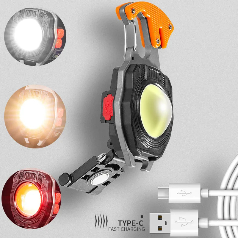 Picture of Multi-function COB LED Flashlight Outdoor USB Keychain Light Hook Strong Magnet Screwdriver Hammer Emergency Lamp Lamp for Campi