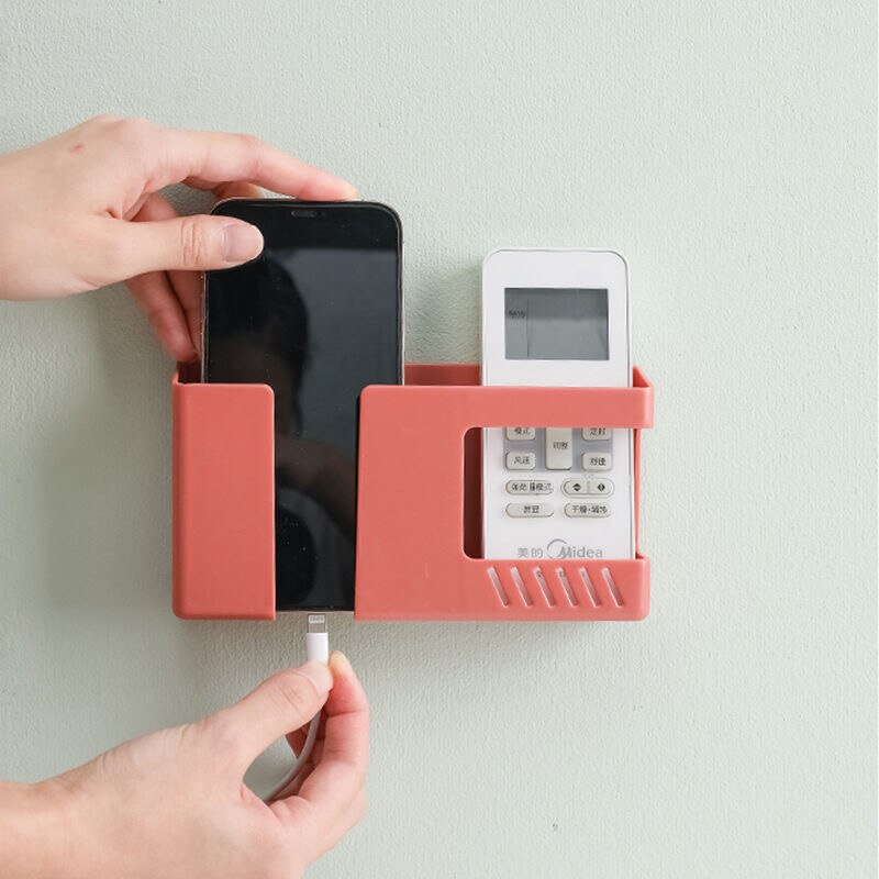 Picture of Mobile Phone Charging Rack Wall-mounted Storage Box Punch-free Organizer Shelf Remote Control Pen Stationery Holder Accessories