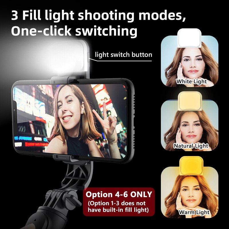 Picture of Q07 Selfie Stick Foldable Mini Tripod with Fill Light Bluetooth Remote Shutter Retractable Rod for Phone (100cm)