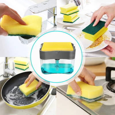 Picture of Hozada Soap Sponge Racks Soap Dispensers
 Detergent Dispensers 2 in 1 Kitchen Dish Washers Manual Press Soap Pump 380ML Foam Dispenser
