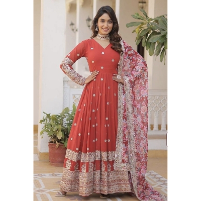 Picture of Exclusive Design Georgette Embroidery Ready Made Party Long Gown for Women