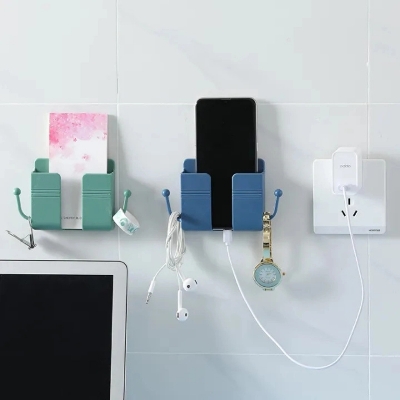 Picture of Mobile Phone Charging Hanging Holder Multifunction Wall Mounted Plug Bracket Remote Control Mounted Storage Box