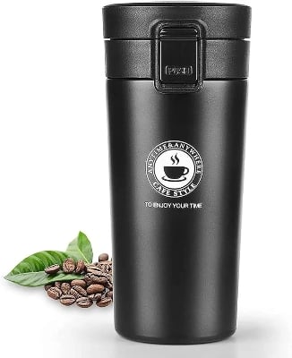 Picture of Vacuum Insulated Stainless Steel Tea Coffee Mug Thermos Flask Travel Mug Tumbler with Flip Lid Mesh Strainer Hot and Cold for Office Backpacking
