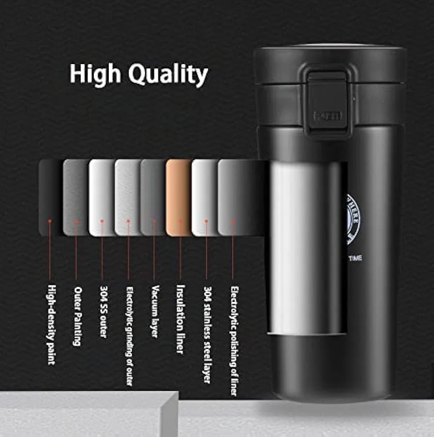 Picture of Vacuum Insulated Stainless Steel Tea Coffee Mug Thermos Flask Travel Mug Tumbler with Flip Lid Mesh Strainer Hot and Cold for Office Backpacking
