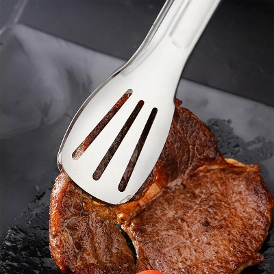 Picture of Stainless Steel Food Tong Ergonomic Comfortable Grip Serving Tongs Kitchen Food Clips for Bread