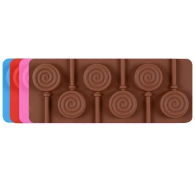 Picture of Lollipop Silicone Mold Lollipop Shape with 6 Cavities Chocolate Molds for Making Lollypop, Chocolate, Bonbons and Fondant DIY