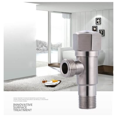 Picture of Stainless Steel Angle Valve G1/2 Thread Triangle Valve Hot and Cold Water Valve Bathroom Connector for Toilet Basin Water Heater