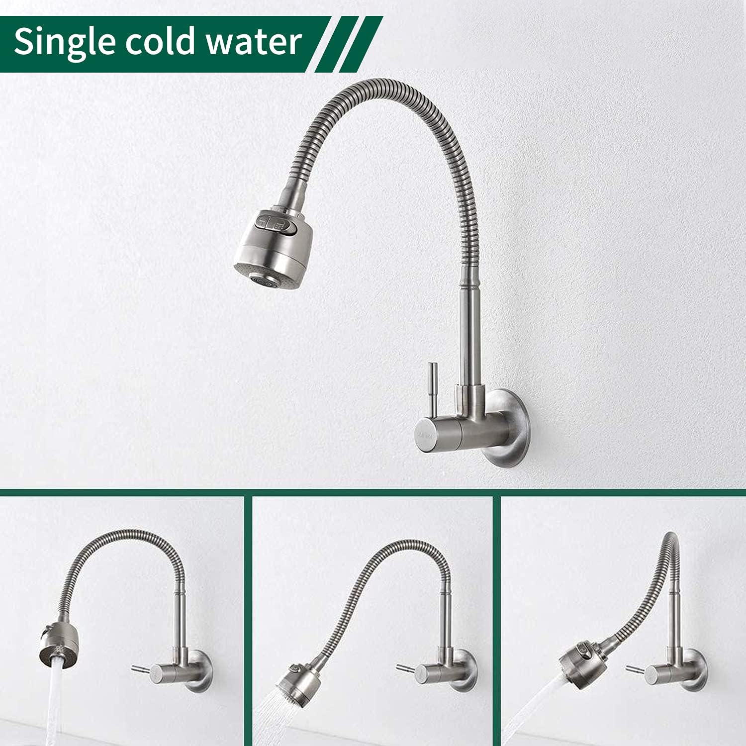 Picture of Kitchen Sink Faucets Single Lever Kitchen Sink 360° Swivel Wall Mounted Basin Mixer Tap for Kitchen Only Cold Water