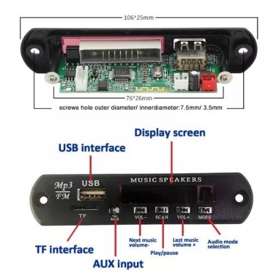 Picture of Bluetooth MP3 FM Decoder Module 5V 1A USB TF Audio Player Module with LED Display